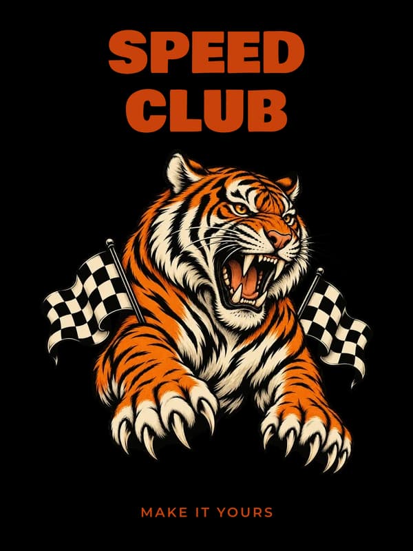 Speed club: original tiger artwork with editable lettering