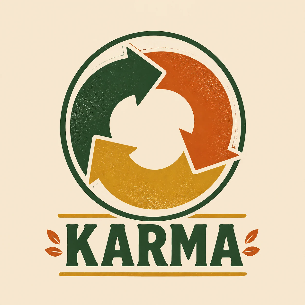 Circular recycling-inspired symbol with concise lettering