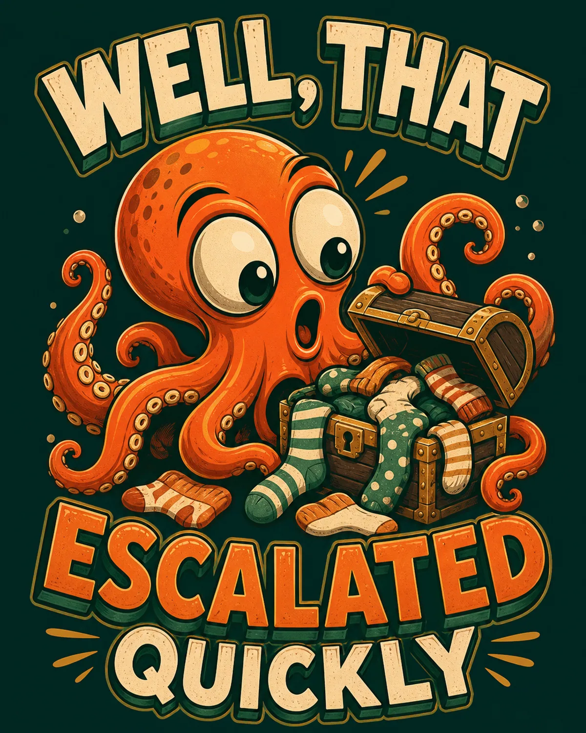 Expressive octopus character holding mismatched socks